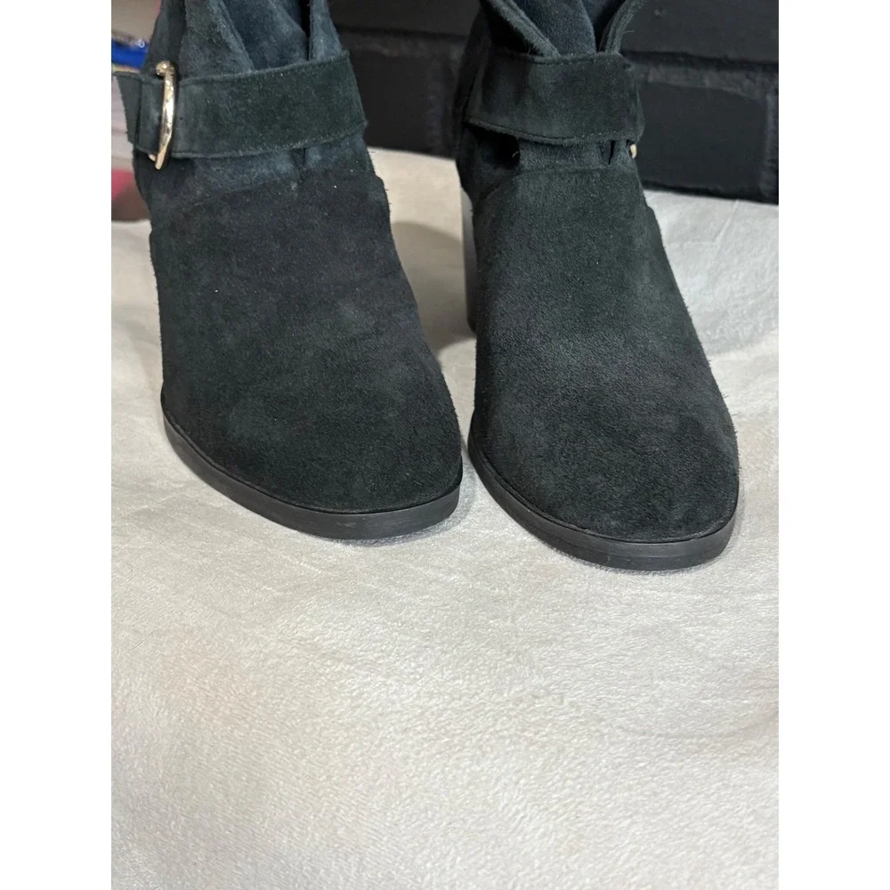 Isola Black Suede Buckle Ankle Boots Block Heel Slouchy Booties Womens Size 9M